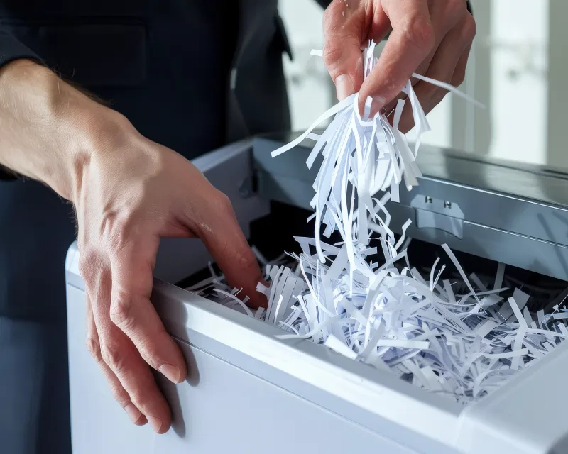 A document being shredded, symbolizing the fast and final company strike off solution offered by Greenfields.